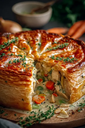 Tourte Feuilletée au Poulet Fondant et Légumes