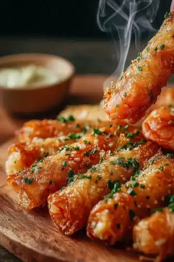 Cigares Croustillants aux Crevettes et à l’Ail