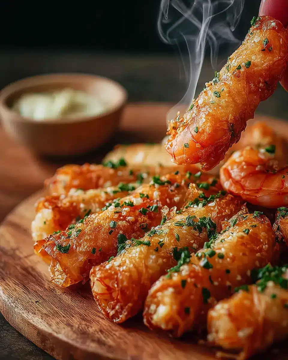 Cigares Croustillants aux Crevettes et à l’Ail